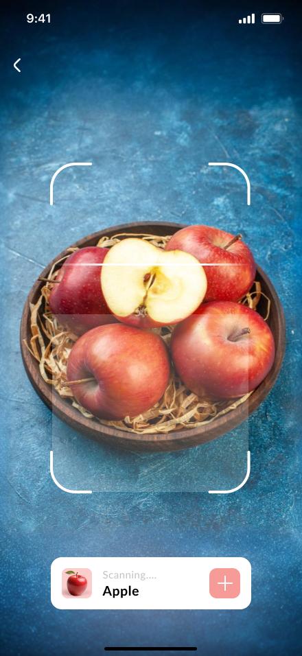 Bloom AI food scanning screen recognising a bowl of apples